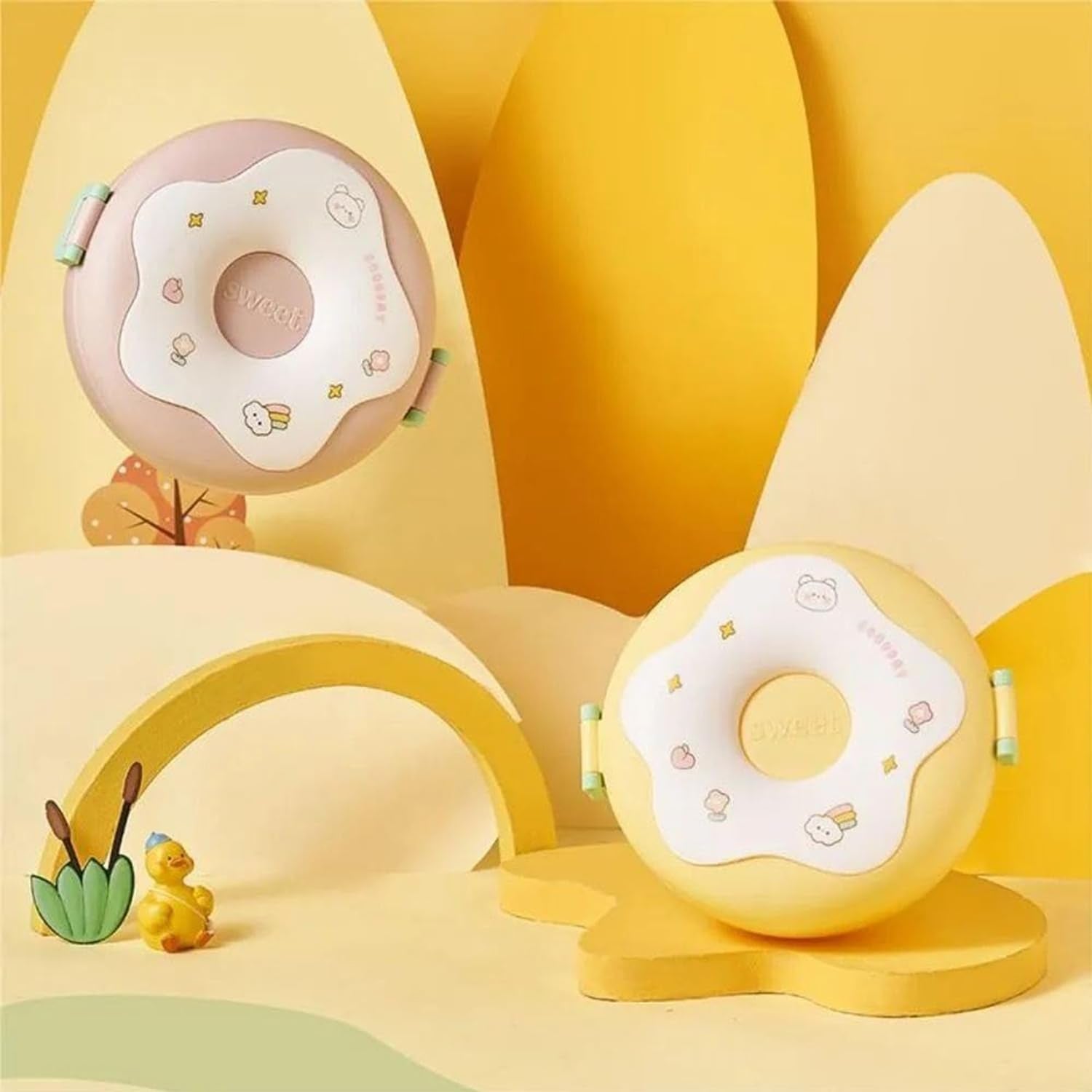 Donut Shaped Double Insulated 3 Compartment Lunch Box (1 Pc  Mix Color) Donut Shaped Double Insulated 3 Compartment Lunch Box (1 Pc  Mix Color)